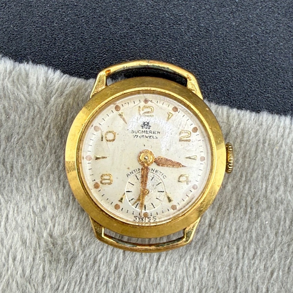 Vintage Bucherer Watch Gold Tone Antimagnetic 17 Jewels Winds/Ticks No Band